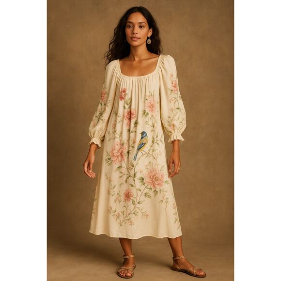 Johnny Was Byrdie Floral Boho Viscose Midi Dress - Picture 1 of 13